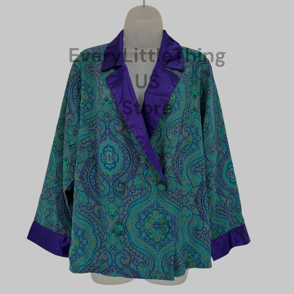 Vintage Victoria's Secret‎ Gold Label Satin Blazer Pajama Top S Paisley 80s 90s